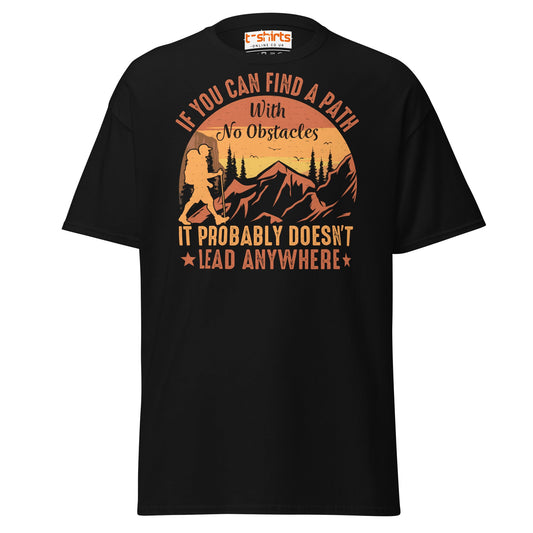 No Obstacles Path T-Shirt | Motivational Hiking Tee - Black - T-Shirts Online