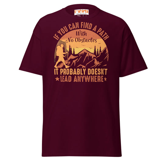 No Obstacles Path T-Shirt | Motivational Hiking Tee - Maroon - T-Shirts Online