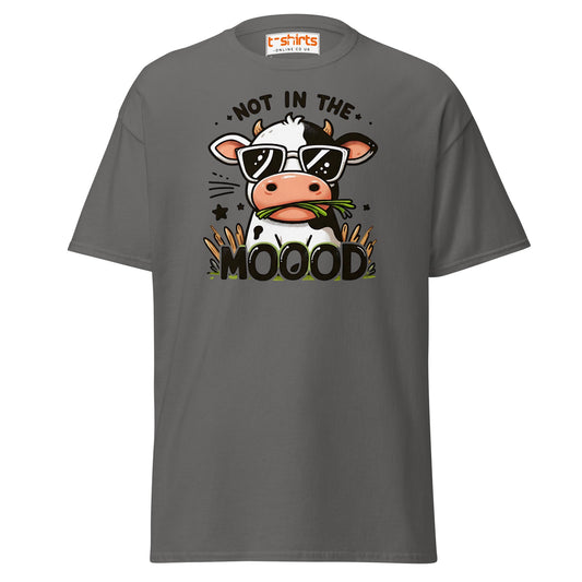 Not in the Mooood Funny Cow T-Shirt - Charcoal - T-Shirts Online
