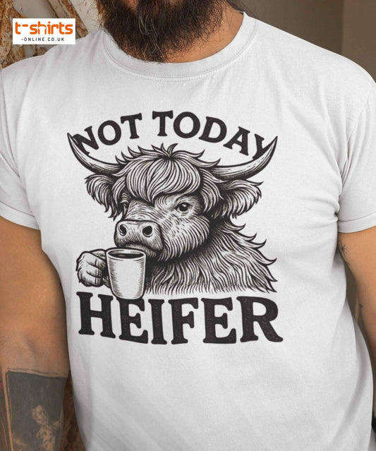 Not Today Heifer Funny Highland Cow Tee - Dark Heather - T-Shirts Online