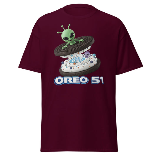 Oreo 51 Alien Cookie T-Shirt - Area 51 & UFO Fan Tee - Maroon - T-Shirts Online