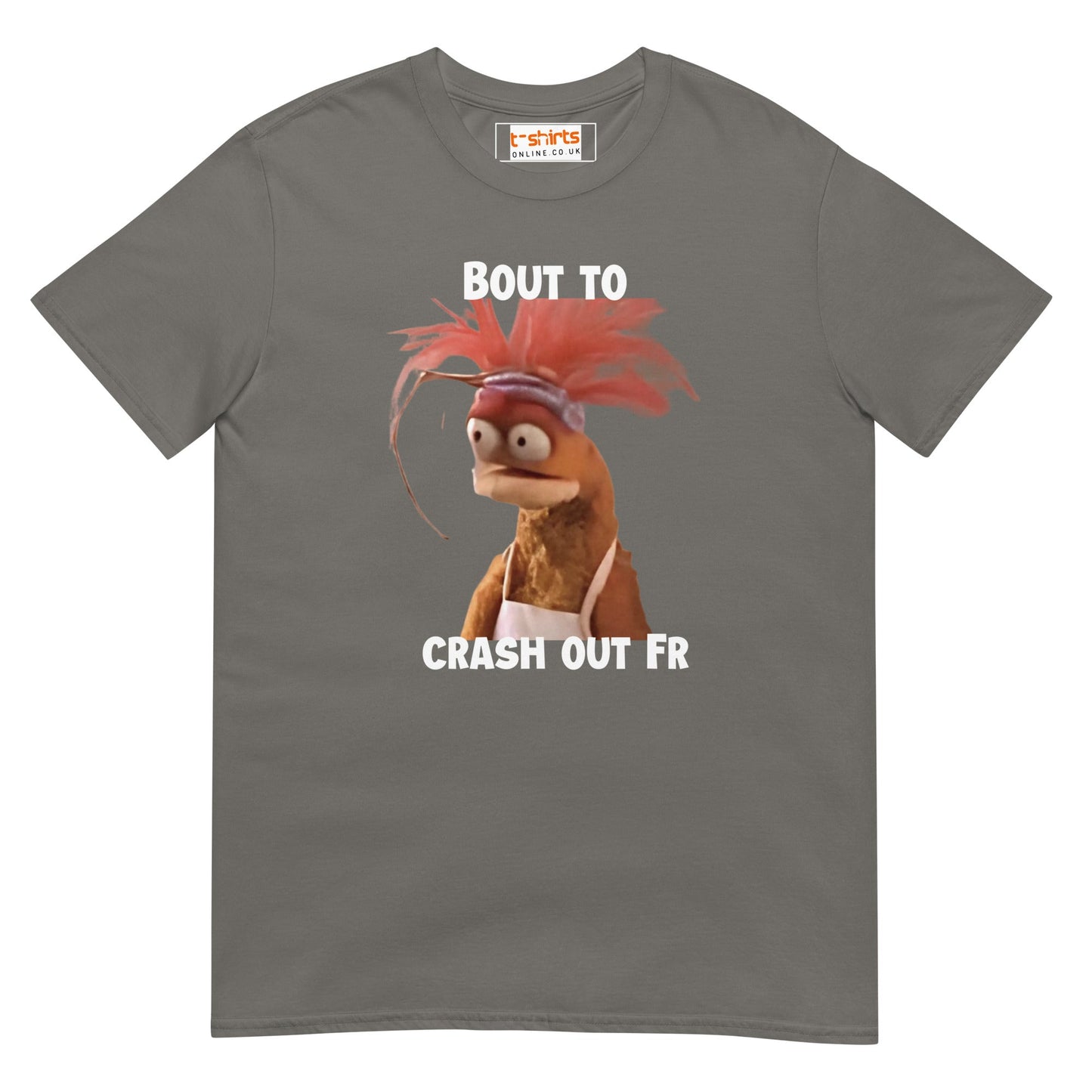 Pepe the King Prawn T-Shirt | Bout to Crash Out FR - Charcoal - T-Shirts Online