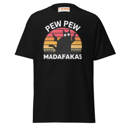 Pew Pew Madafakas T-Shirt – Funny Cat Sunset Tee - Black - T-Shirts Online