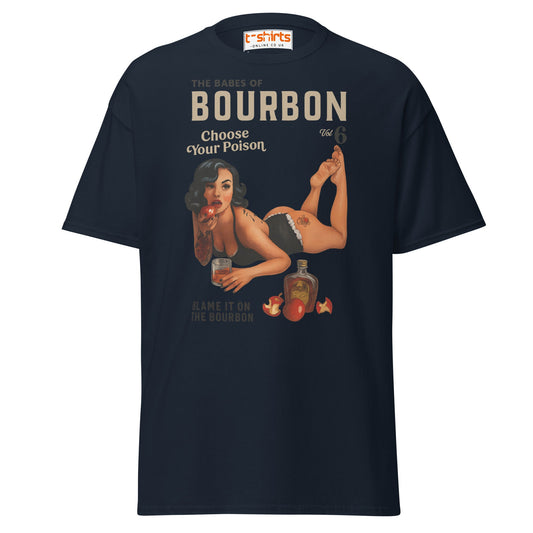 Pin - Up Bourbon T-Shirt – Retro Whiskey Babe Tee - Navy - T-Shirts Online