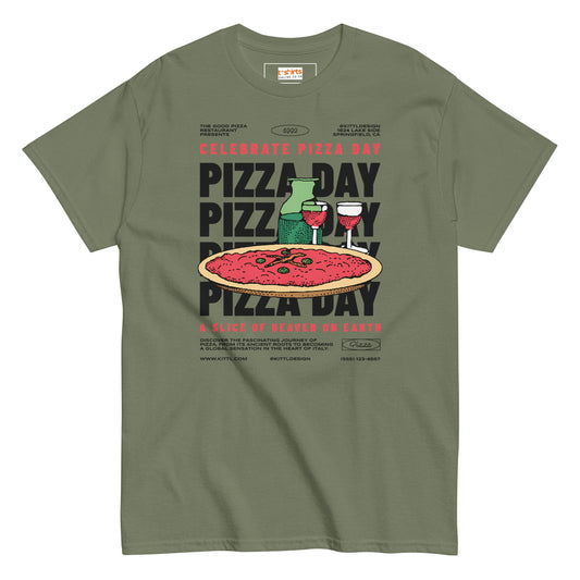 Pizza Day T-Shirt | Food Graphic Bold Tee - Military Green - T-Shirts Online