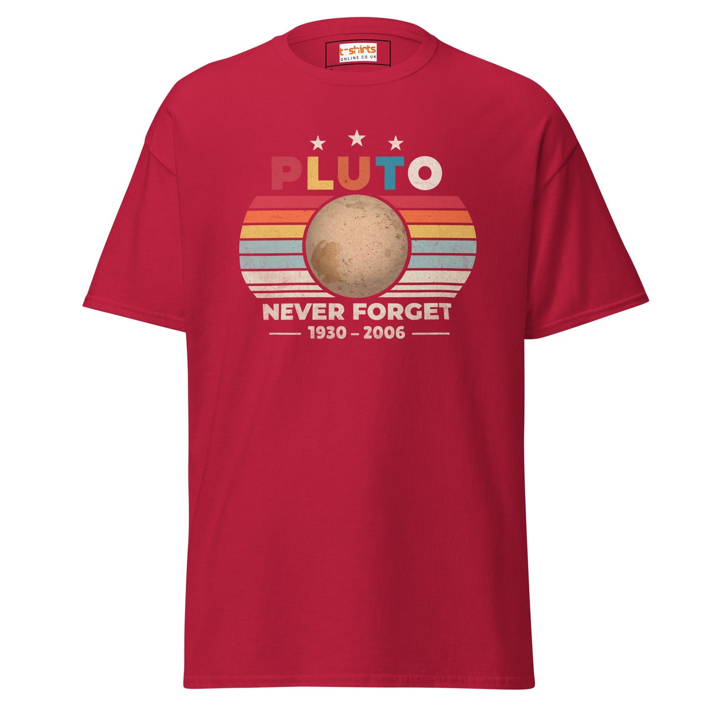 Pluto Never Forget T-Shirt | Graphic Space Tee - Cardinal - T-Shirts Online