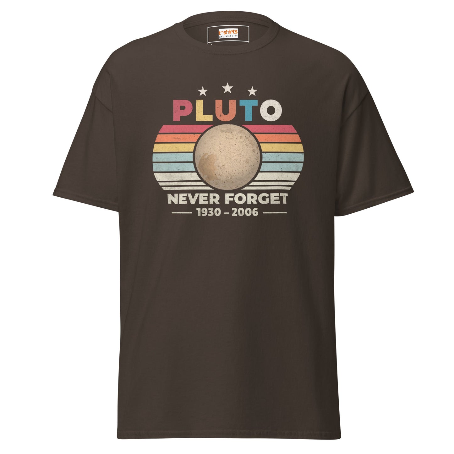 Pluto Never Forget T-Shirt | Graphic Space Tee - Dark Chocolate - T-Shirts Online
