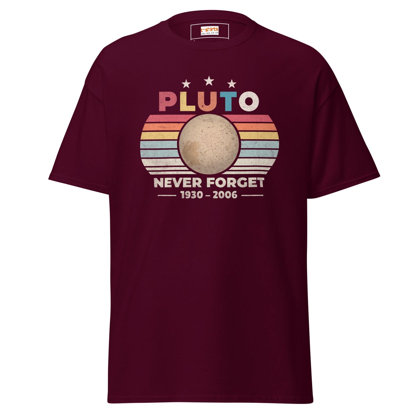 Pluto Never Forget T-Shirt | Graphic Space Tee - Maroon - T-Shirts Online