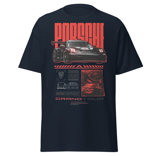 Porsche Grand Tour T-Shirt - Motorsport Racing Tee - Navy - T-Shirts Online