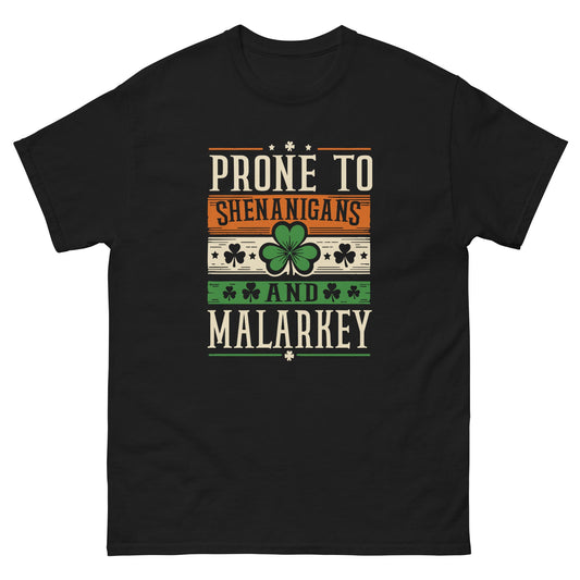 Prone To Shenanigans | St Patrick's Day T-Shirt - Black - T-Shirts Online