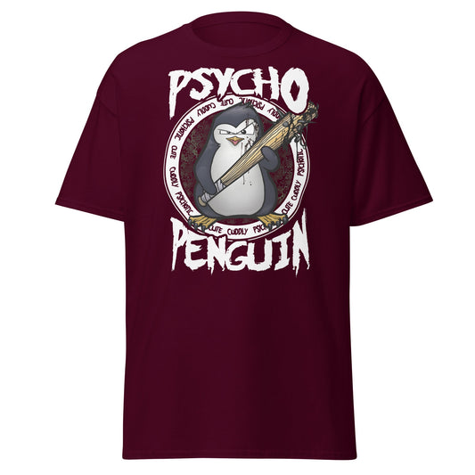 Psycho Penguin T-Shirt | Cute Cuddly Psychotic Funny Tee - Maroon - T-Shirts Online