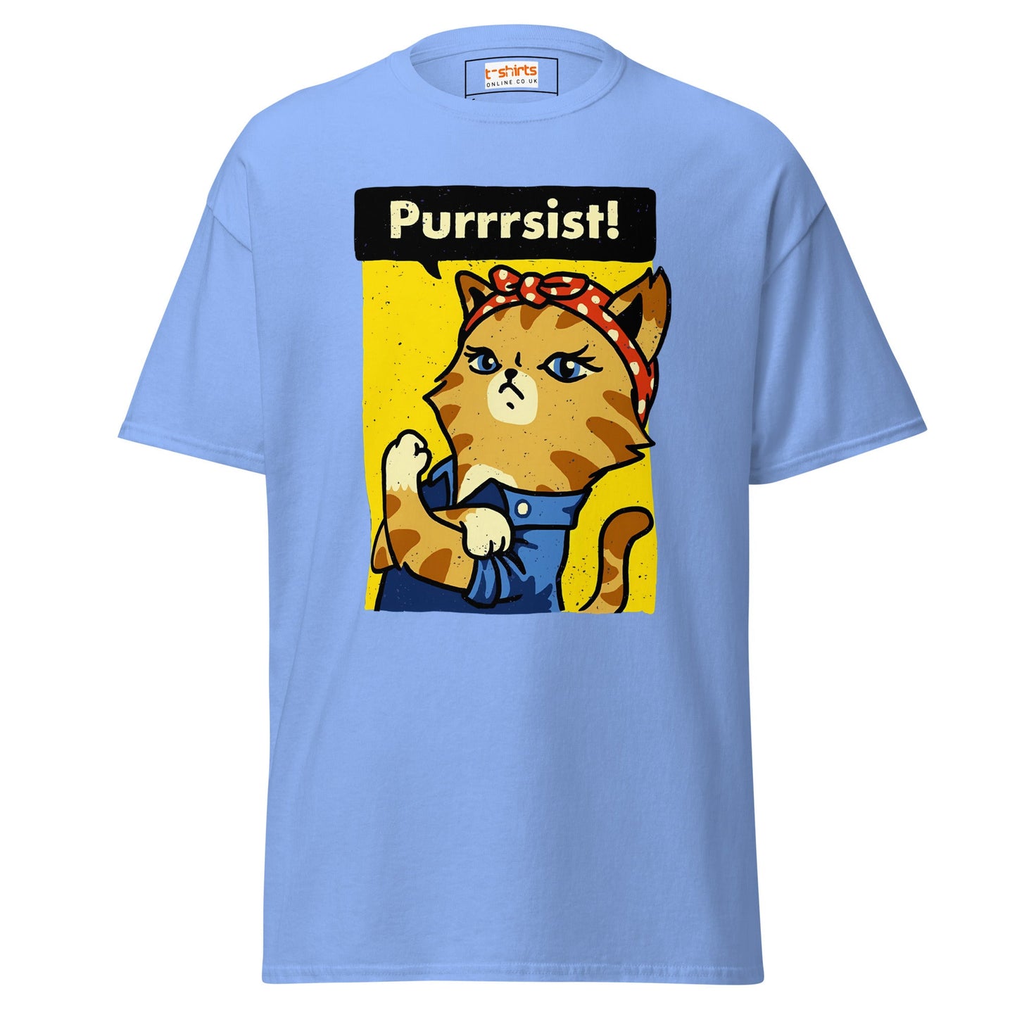 Purrrsist T-Shirt | Fierce Cat Tee - Carolina Blue - T-Shirts Online