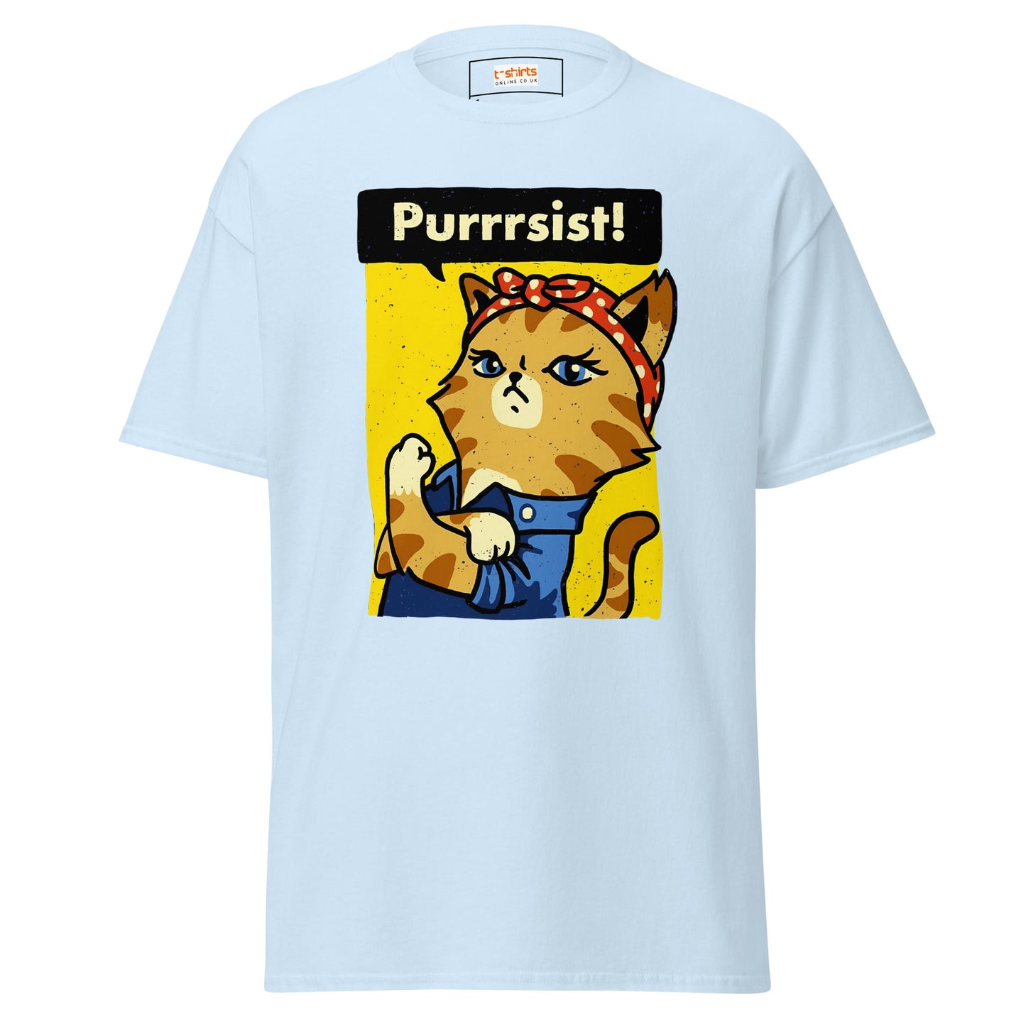 Purrrsist T-Shirt | Fierce Cat Tee - Light Blue - T-Shirts Online