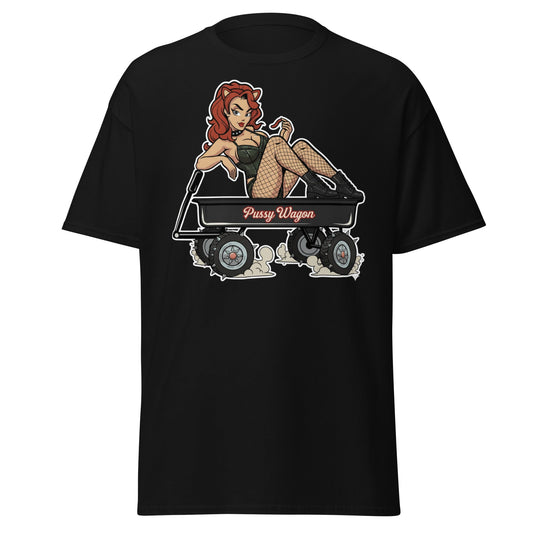Pussy Wagon Pin - Up Adult Humor T-Shirt - Black - T-Shirts Online