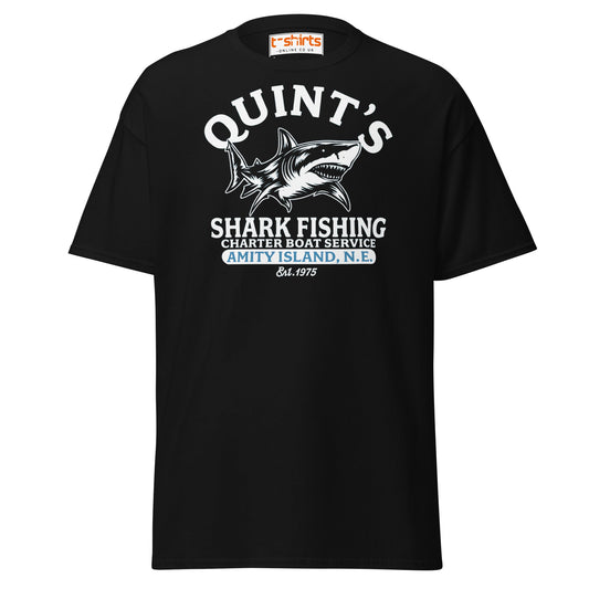 Quint’s Shark Fishing Tee – Retro Ocean Adventure Shirt - Black - T-Shirts Online