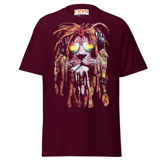 Rasta Lion T-Shirt | Reggae Vibes Cool Dreadlock Tee - Maroon - T-Shirts Online