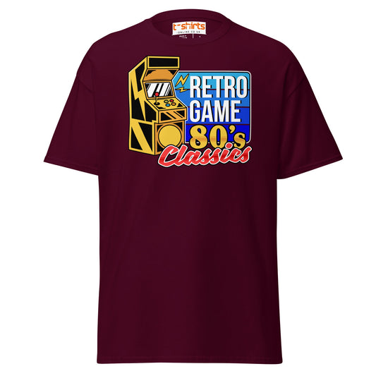 Retro Game 80’s Classics T-Shirt | Vintage Arcade Tee - Maroon - T-Shirts Online