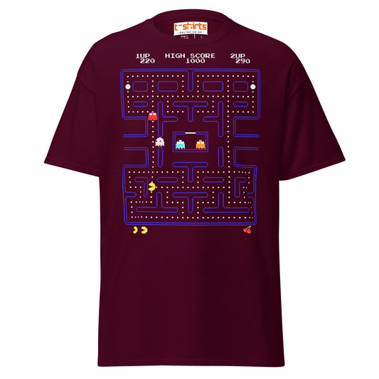 Retro Pac - Man Arcade T-Shirt | Classic Gamer Tee - Maroon - T-Shirts Online