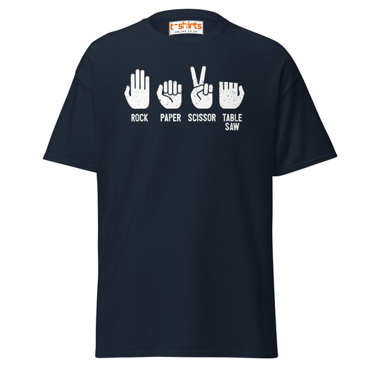 Rock Paper Scissor Table Saw T-Shirt | Funny Humor Tee - Navy - T-Shirts Online