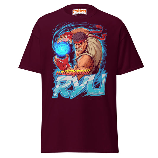 Ryu Hadoken T-Shirt – Street Fighter Parody Tee - Maroon - T-Shirts Online