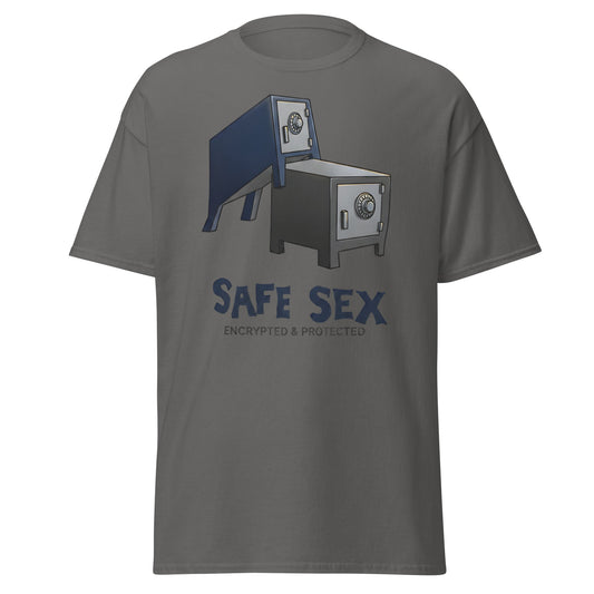 Safe Sex T-Shirt | Funny Encrypted Protected Pun Tee - Charcoal - T-Shirts Online