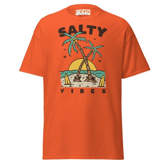Salty Vibes T-Shirt | Retro Beach Surf Style Tee - Orange - T-Shirts Online