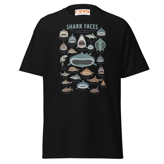 Shark Faces T-Shirt | Funny Cartoon Ocean Tee - Black - T-Shirts Online