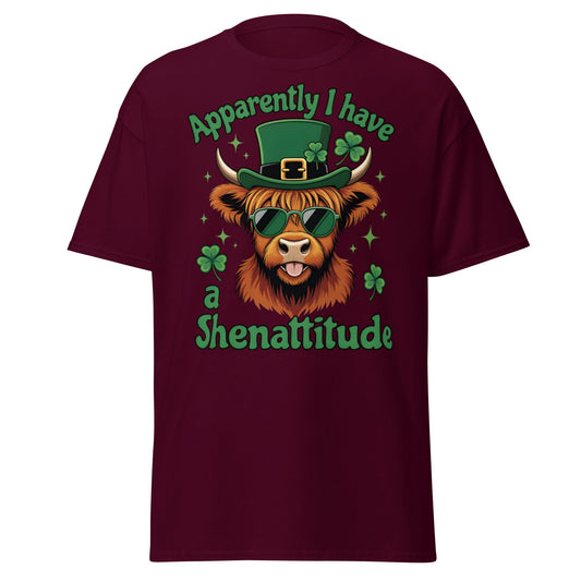 Shenattitude Highland Cow T-Shirt - Funny St. Patrick's Day - Maroon - T-Shirts Online