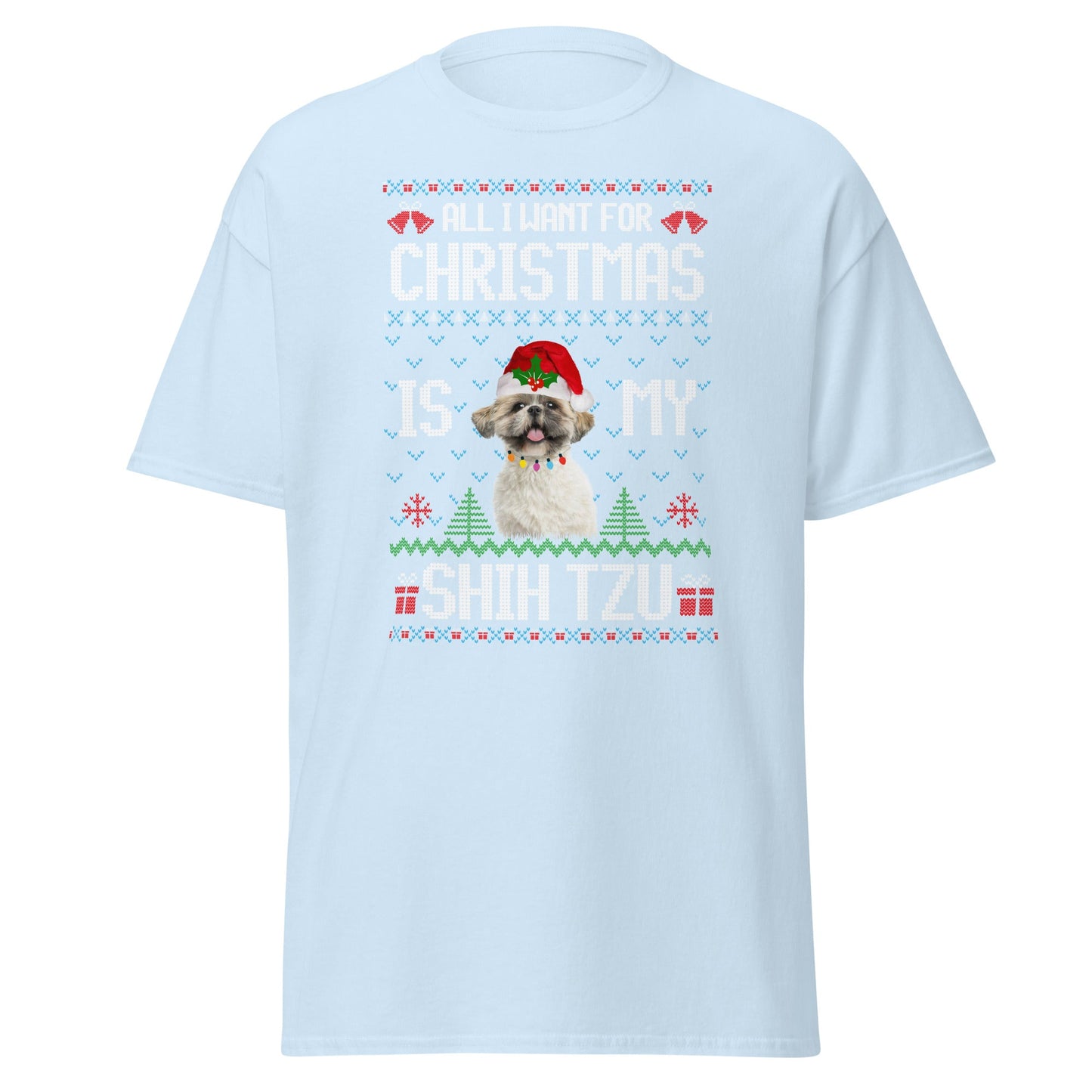 Shih Tzu Christmas | Shih Tzu T-Shirt - Light Blue - T-Shirts Online