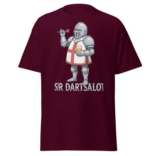 Sir Dartsalot T-Shirt - Funny Knight Darts & Beer Tee - Maroon - T-Shirts Online