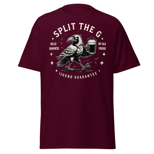 Split The G Crow Stout T-Shirt | Funny Irish Beer Tee - Maroon - T-Shirts Online