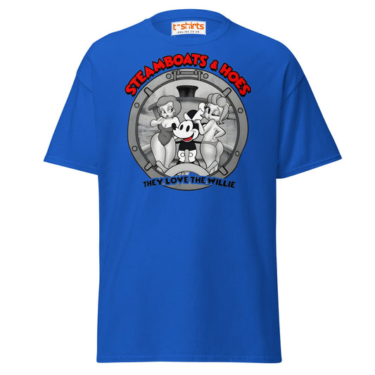 Steamboats & Hoes T-Shirt | Funny Retro Cartoon Tee - Royal - T-Shirts Online