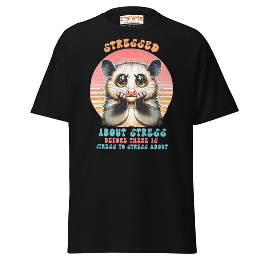 Stressed About Stress Funny Possum T-Shirt - Black - T-Shirts Online
