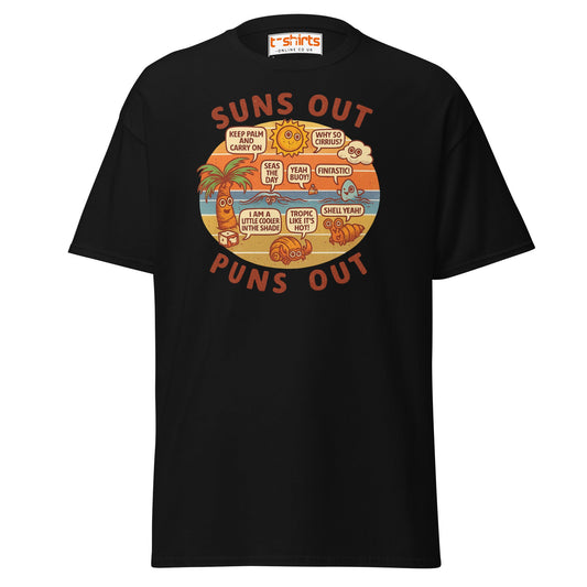 Suns Out Puns Out T-Shirt – Funny Beach Pun Tee - Black - T-Shirts Online