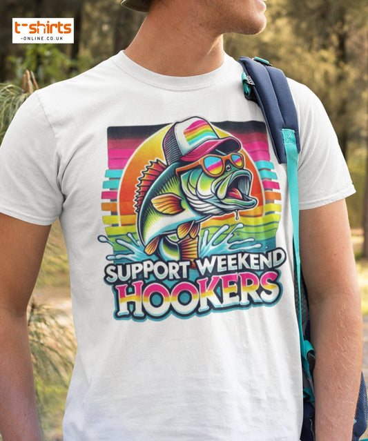 Support Weekend Hookers T-Shirt | Funny Fishing Tee - Maroon - T-Shirts Online