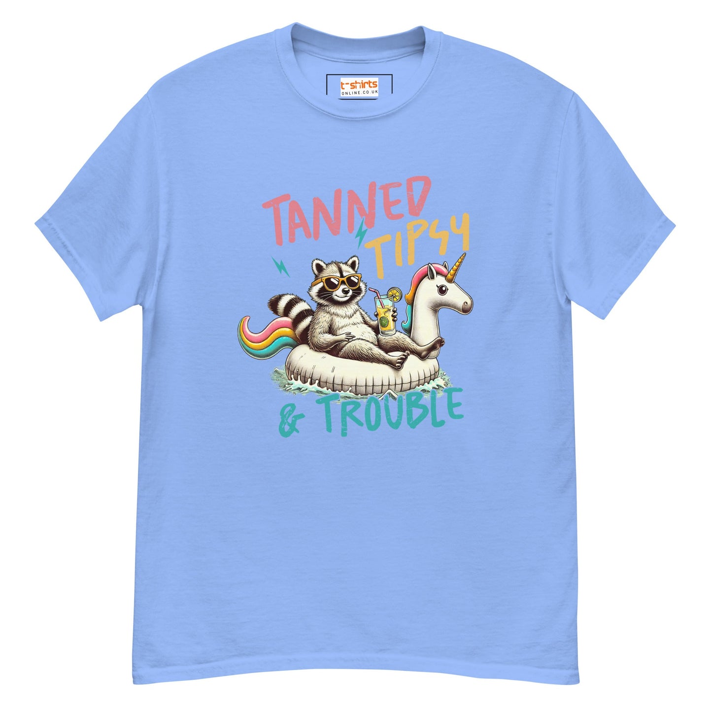 Tanned, Tipsy & Trouble | Raccoon T-Shirt - Carolina Blue - T-Shirts Online