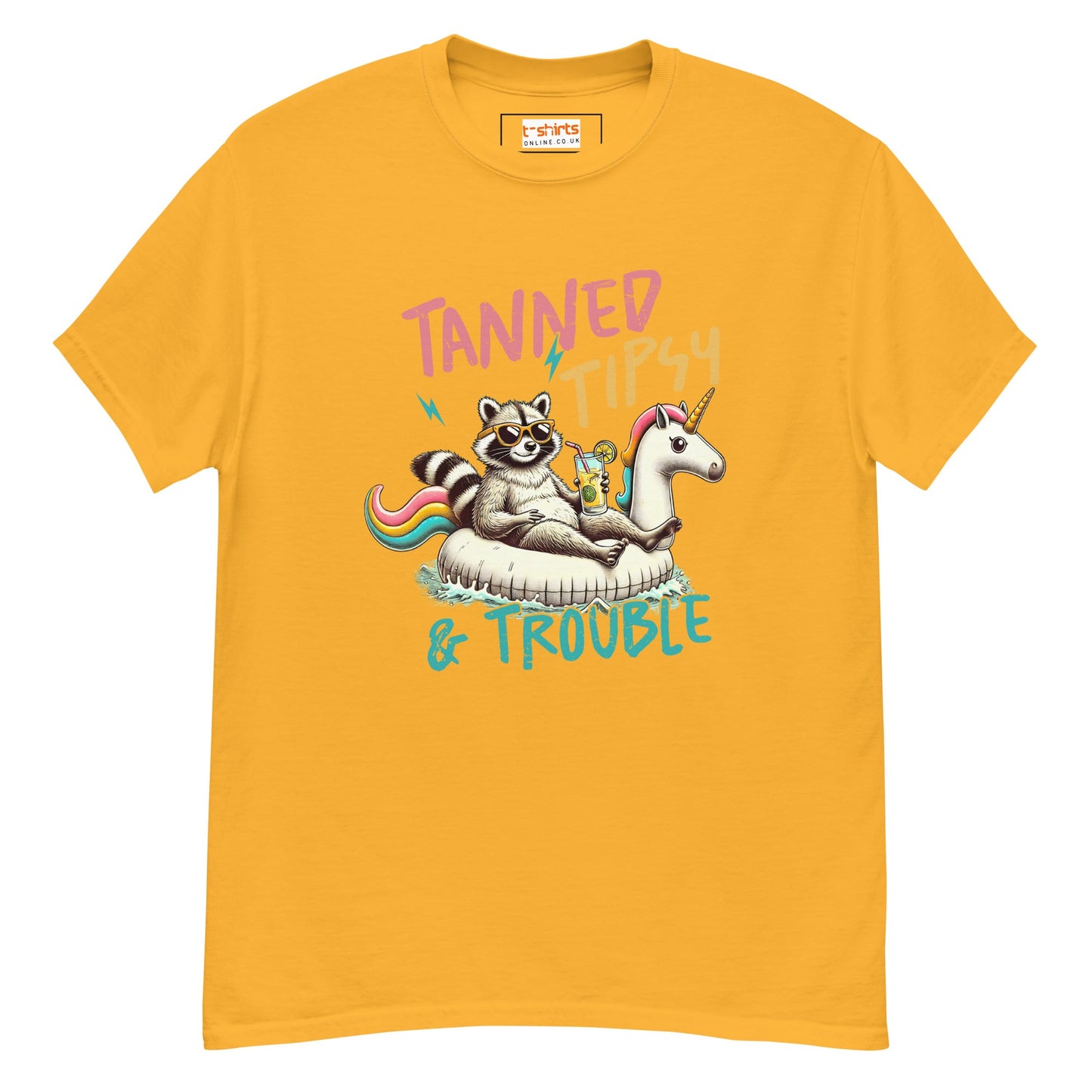 Tanned, Tipsy & Trouble | Raccoon T-Shirt - Gold - T-Shirts Online