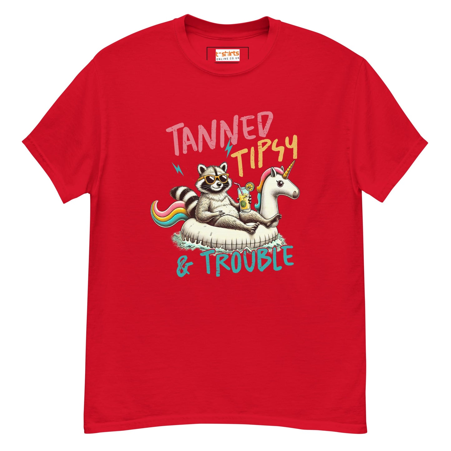 Tanned, Tipsy & Trouble | Raccoon T-Shirt - Red - T-Shirts Online