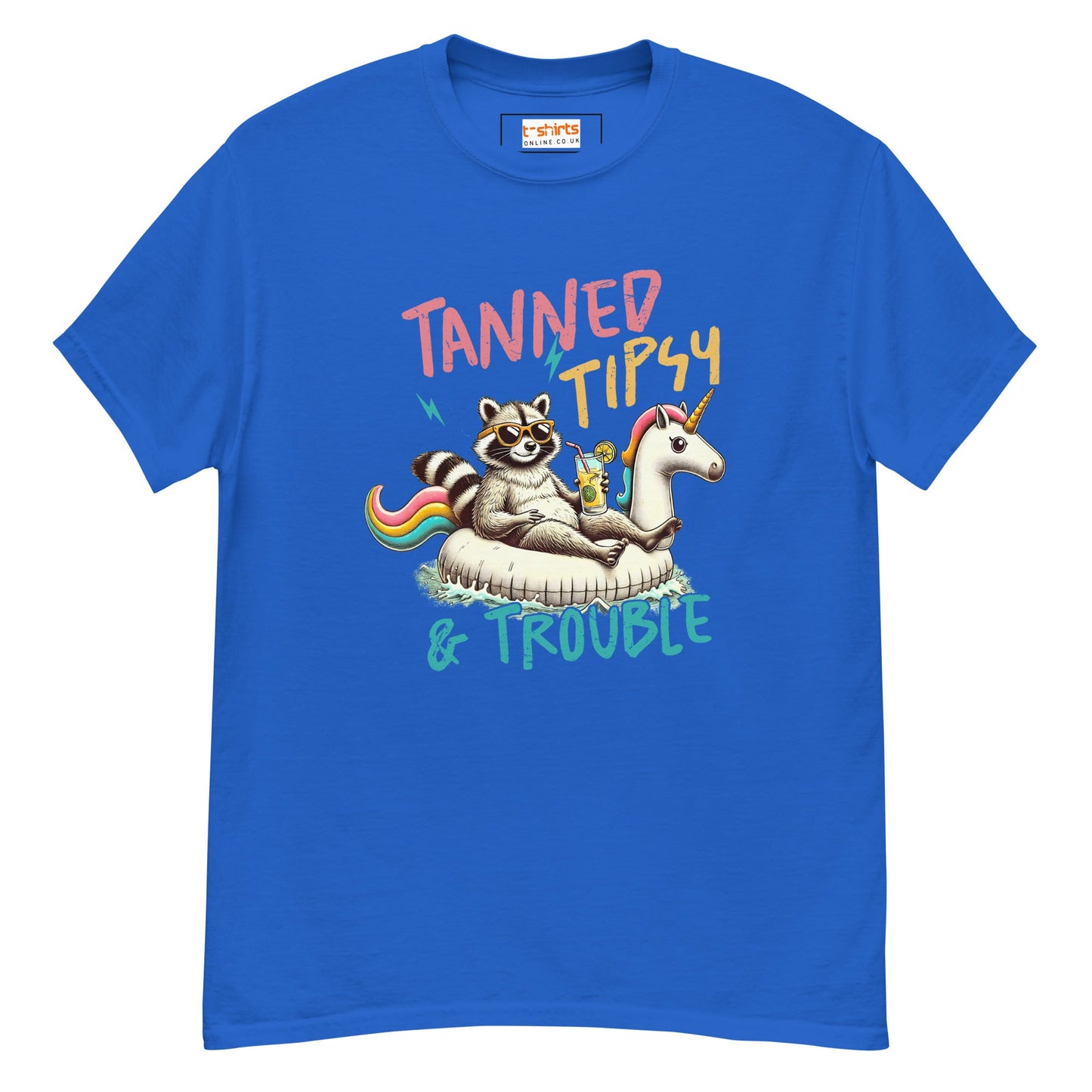 Tanned, Tipsy & Trouble | Raccoon T-Shirt - Royal - T-Shirts Online