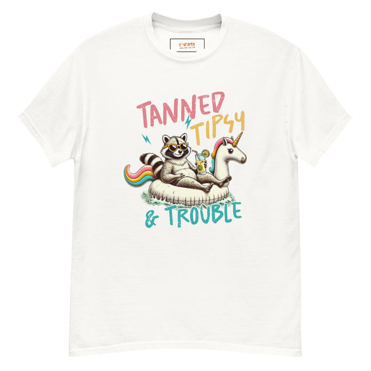 Tanned, Tipsy & Trouble | Raccoon T-Shirt - White - T-Shirts Online