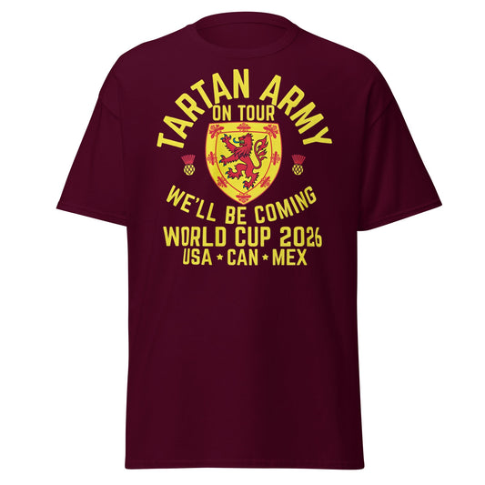 Tartan Army World Cup 2026 T-Shirt - Scotland on Tour - Maroon - T-Shirts Online