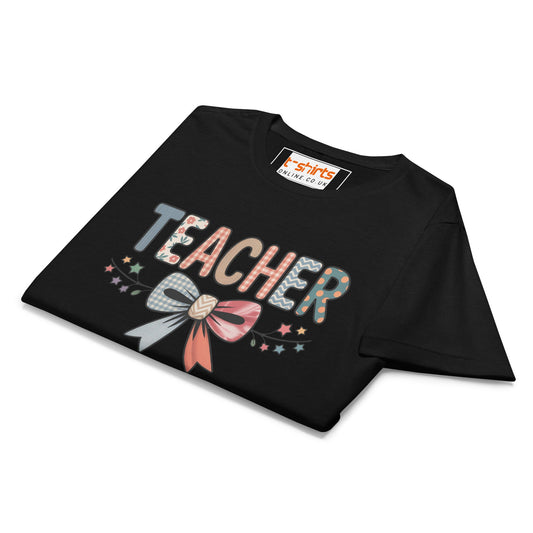 Teacher Bow T-Shirt | Softstyle Womens Tee - Black - T-Shirts Online