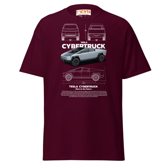 Tesla Cybertruck T-Shirt | Futuristic Pickup Graphic Tee - Maroon - T-Shirts Online