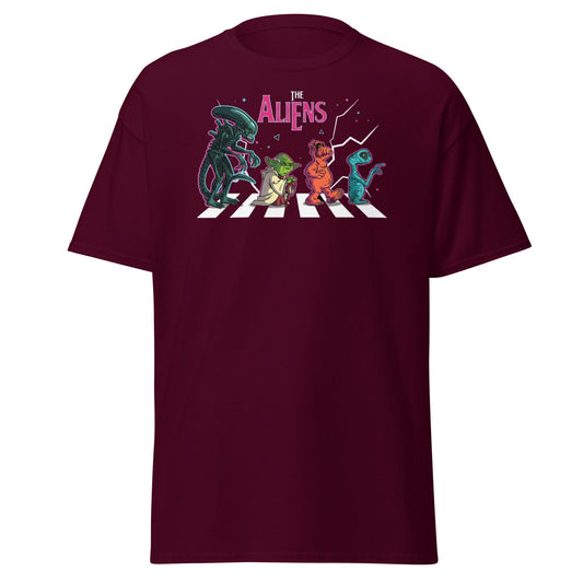 The Aliens Abbey Road T-Shirt – Beatles Parody Mashup Tee - Maroon - T-Shirts Online