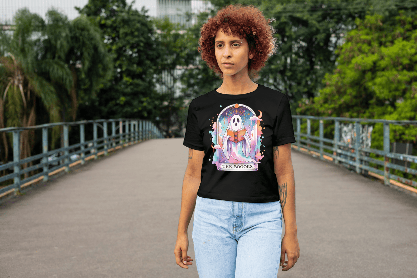 'The Boooks Ghost' Tarot | Tarot Card T-Shirt - Black - T-Shirts Online