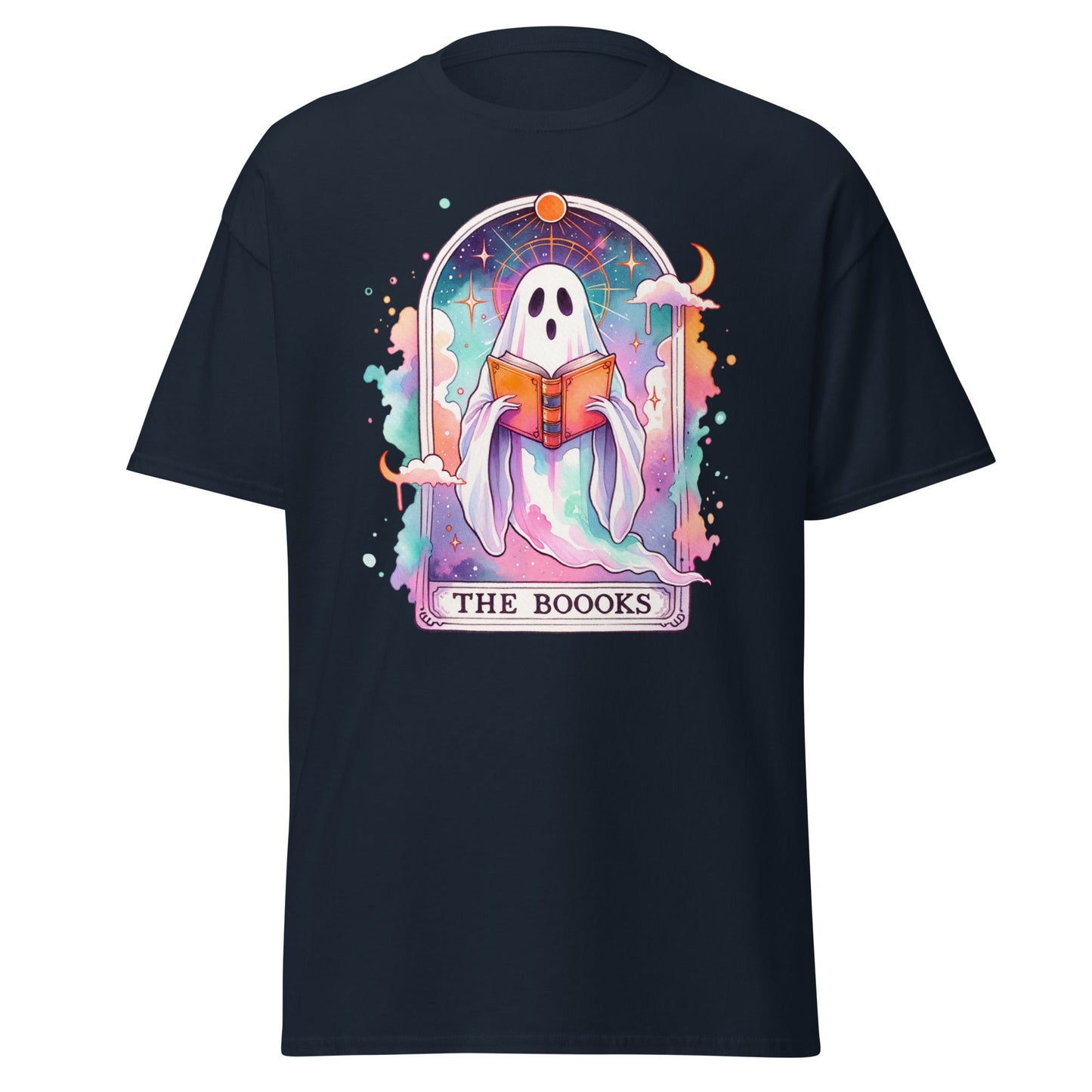 'The Boooks Ghost' Tarot | Tarot Card T-Shirt - Navy - T-Shirts Online