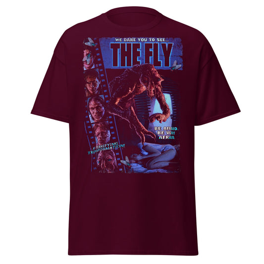 The Fly 1986 Retro Horror Movie Poster T-Shirt - Maroon - T-Shirts Online