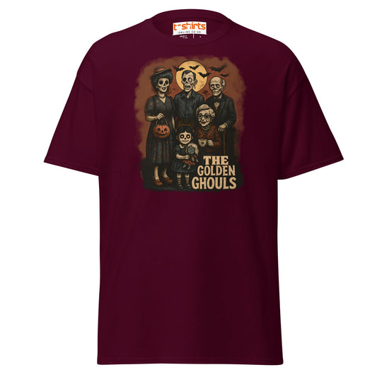The Golden Ghouls T-Shirt | Vintage Halloween Tee - Maroon - T-Shirts Online