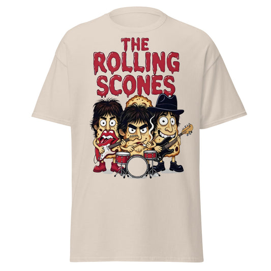 The Rolling Scones T-Shirt | Funny Rock Band Pun Tee - Natural - T-Shirts Online