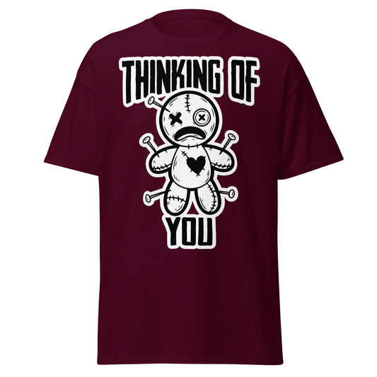 Thinking of You Voodoo Doll T-Shirt - Dark Humor Graphic Tee - Maroon - T-Shirts Online